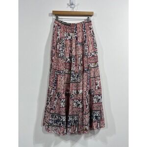 Nashalyly Patchwork Maxi Skirt Pleated Tiered Boho Womens Medium Cottagecore